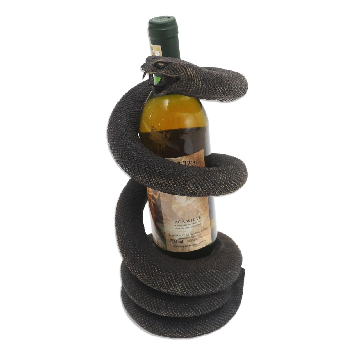 Novica Handmade Snake Embrace Wood Bottle Holder
