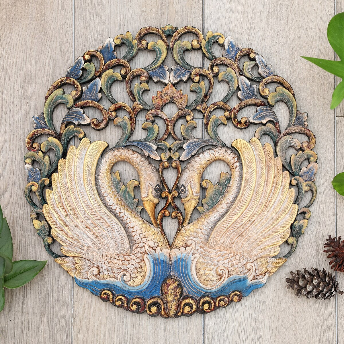 Novica Handmade Swan Glory Wood Relief Panel