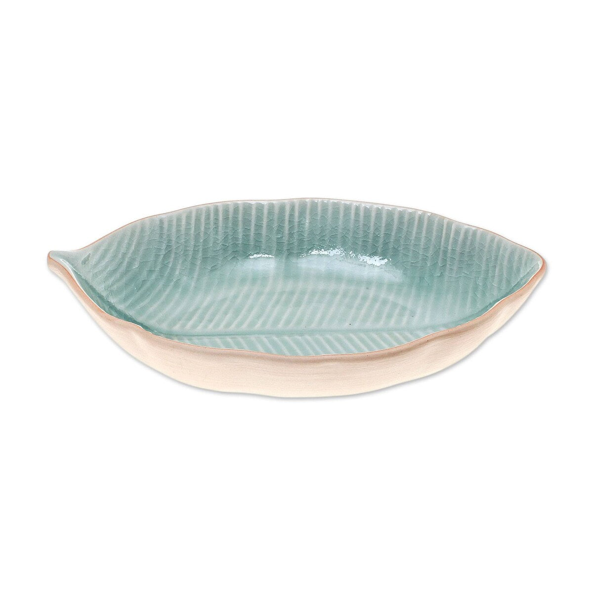 Novica Handmade Thai Leaf Celadon Ceramic Serving Bowl