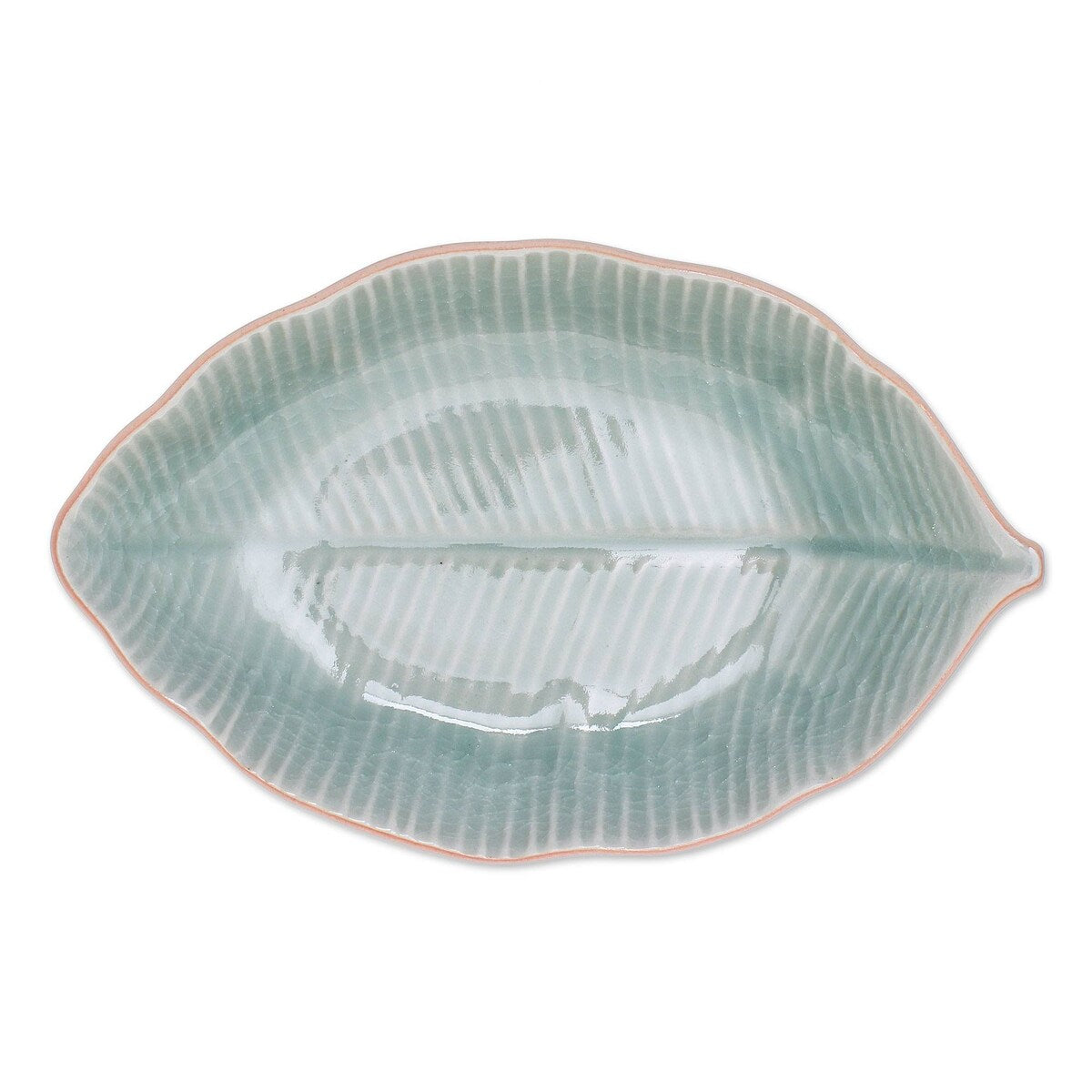 Novica Handmade Thai Leaf Celadon Ceramic Serving Bowl