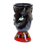 Novica Handmade Top Cat In Black Ceramic Flower Pot