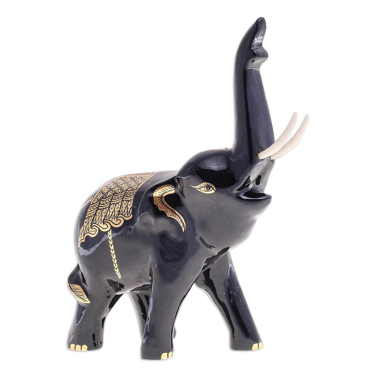 Novica Handmade Treasured Trumpeter Gold-Accented Wood Sculpture