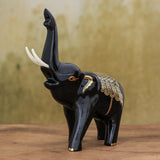 Novica Handmade Treasured Trumpeter Gold-Accented Wood Sculpture