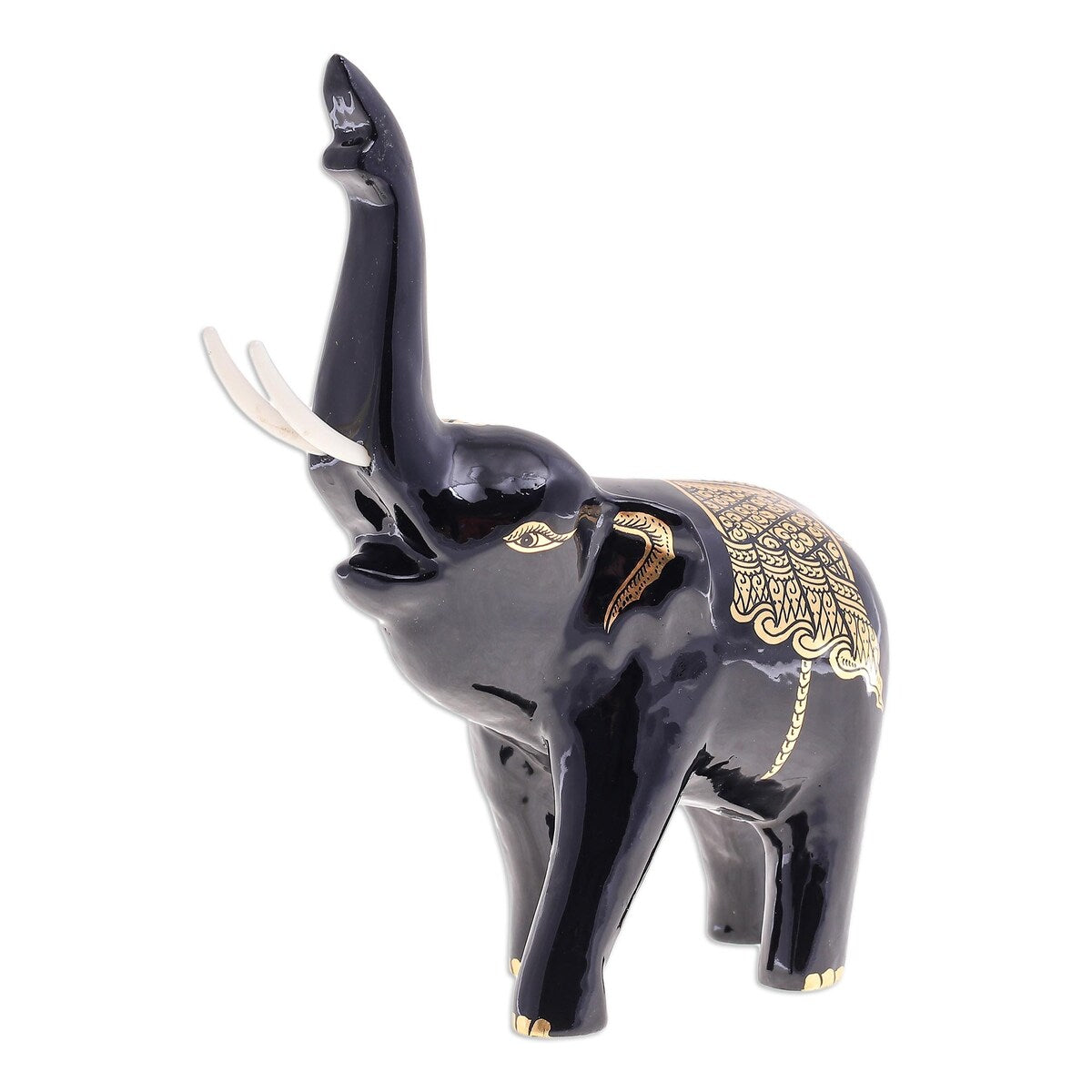 Novica Handmade Treasured Trumpeter Gold-Accented Wood Sculpture