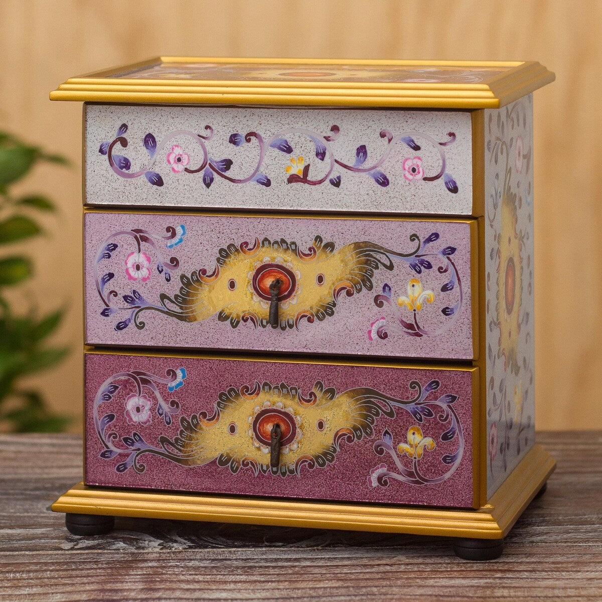 Novica Handmade Twilight Splendor Reverse-Painted Glass Jewelry Chest