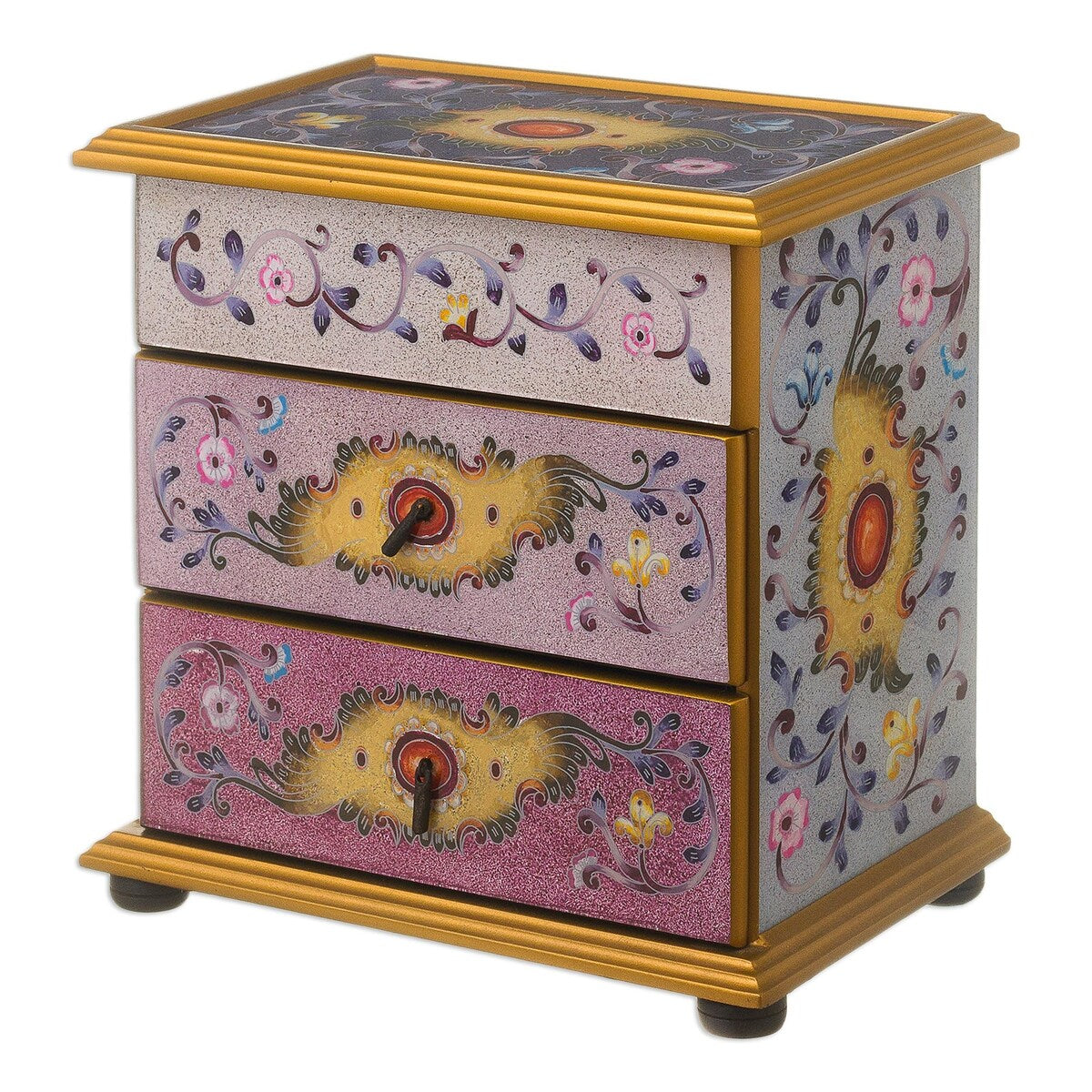 Novica Handmade Twilight Splendor Reverse-Painted Glass Jewelry Chest