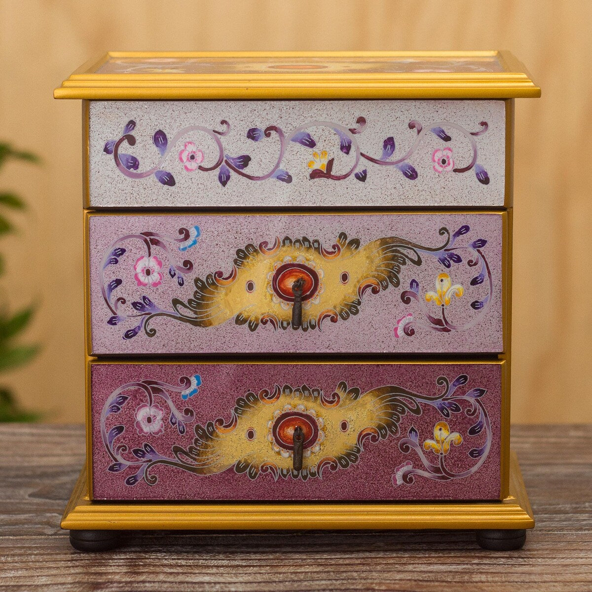 Novica Handmade Twilight Splendor Reverse-Painted Glass Jewelry Chest