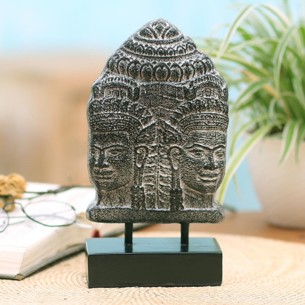 Novica Handmade Two Faces Of Buddha Cement Statuette