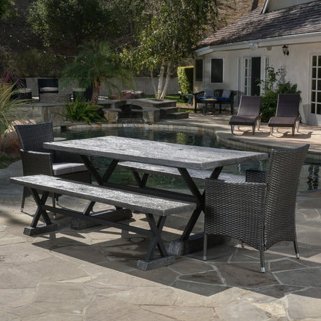 Numana Lightweight Concrete Outdoor 5-piece Dining Set with Benches by Christopher Knight Home