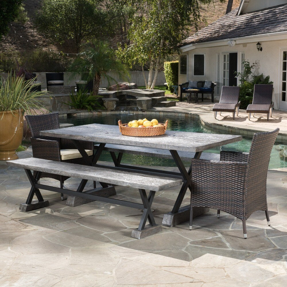 Numana Lightweight Concrete Outdoor 5-piece Dining Set with Benches by Christopher Knight Home