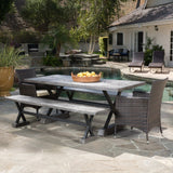 Numana Lightweight Concrete Outdoor 5-piece Dining Set with Benches by Christopher Knight Home