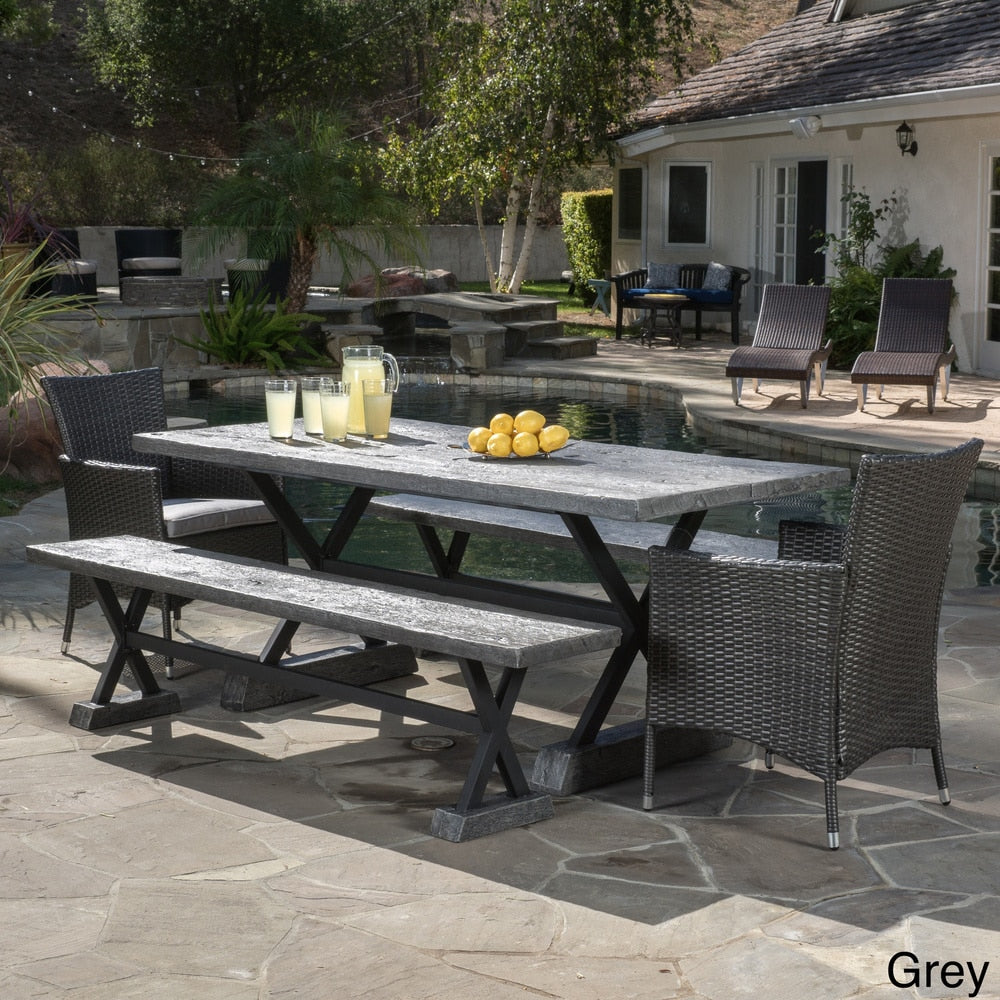 Numana Lightweight Concrete Outdoor 5-piece Dining Set with Benches by Christopher Knight Home