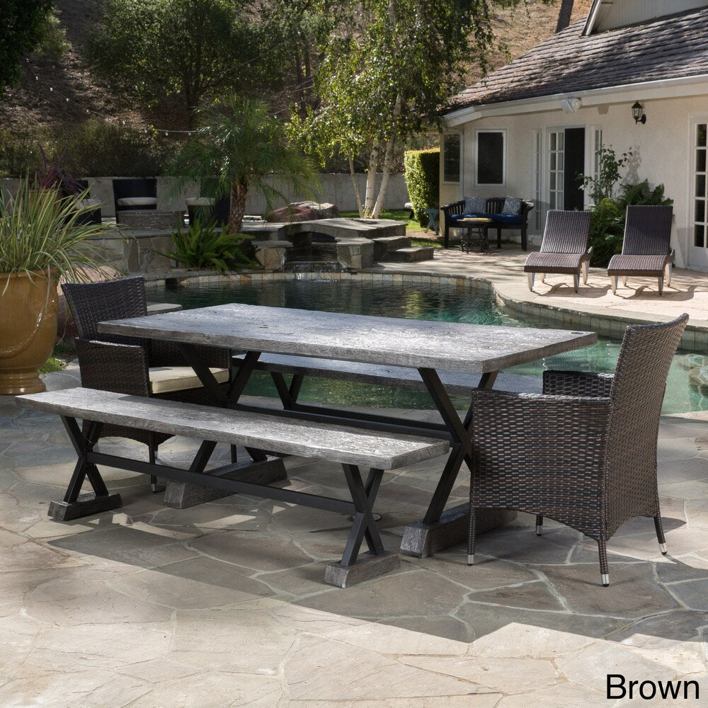Numana Lightweight Concrete Outdoor 5-piece Dining Set with Benches by Christopher Knight Home