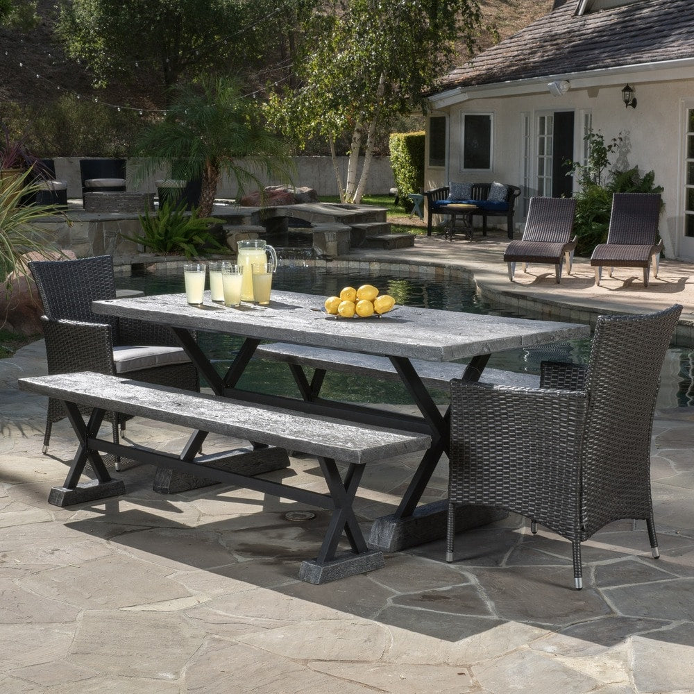 Numana Lightweight Concrete Outdoor 5-piece Dining Set with Benches by Christopher Knight Home