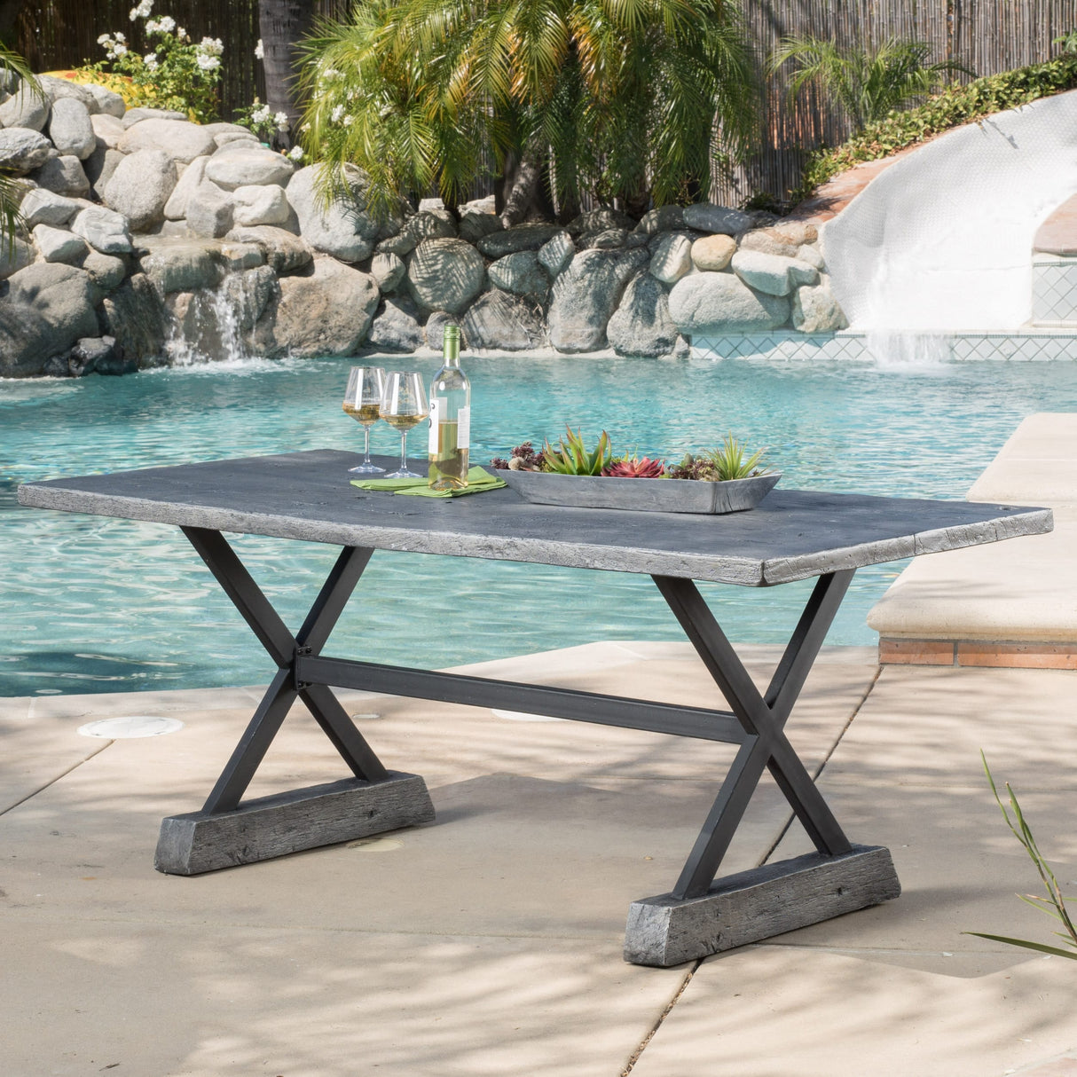 Numana Outdoor Lightweight Concrete Dining Table by Christopher Knight Home - 70.00"D x 32.00"W x 29.00"H