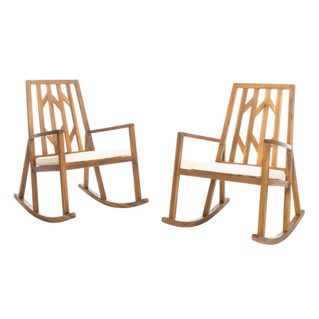 Nuna Outdoor Wood Rocking Chair with Cushion (Set of 2) by Christopher Knight Home - 37.75" L x 26.50" W x 41.25" H
