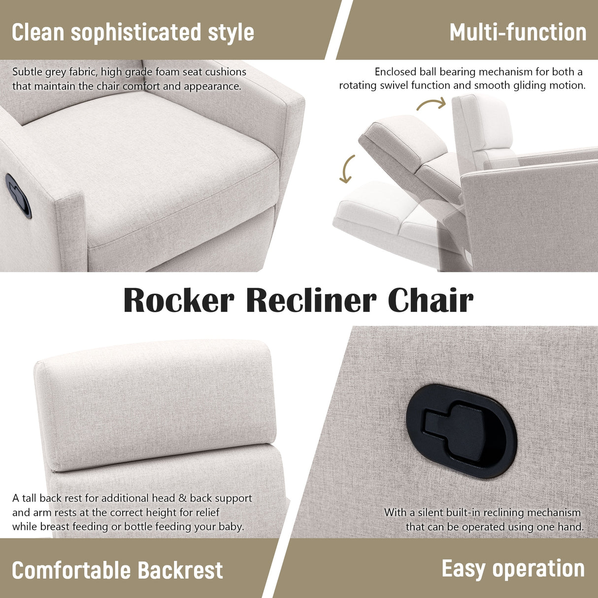 Nursery Chair Plush Seating Glider Swivel Recliner