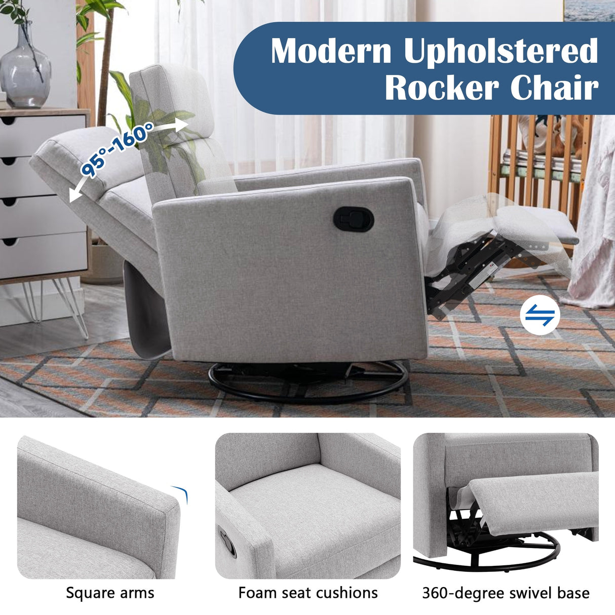 Nursery Chair Plush Seating Glider Swivel Recliner