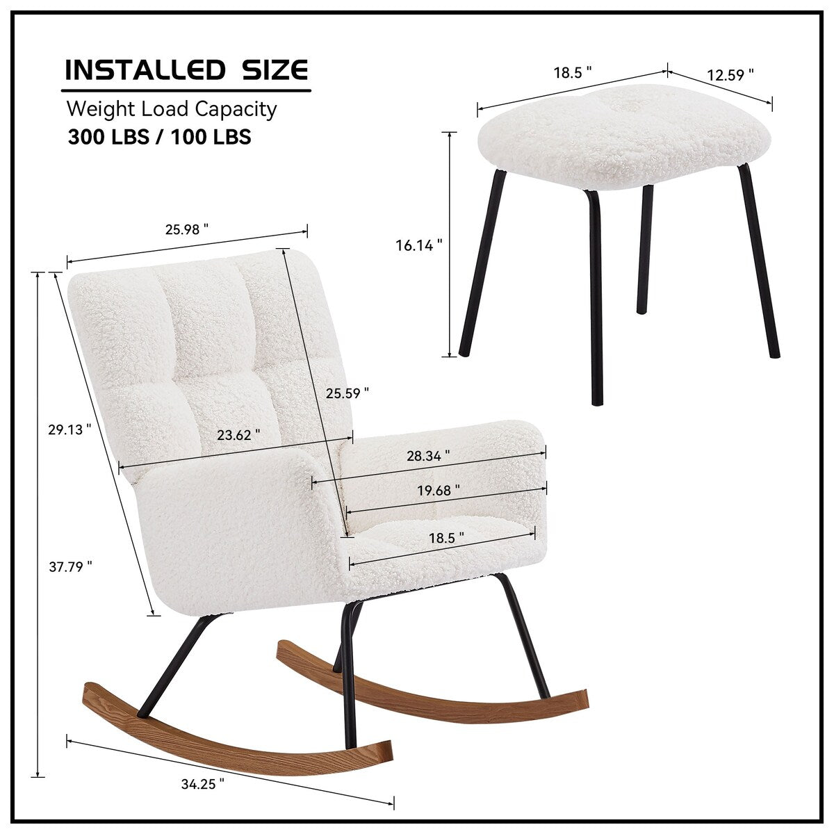 Nursery Rocking Chair Armchair with Soft Seat and High Backrest - 28.34"L * 25.98"W * 37.79"H