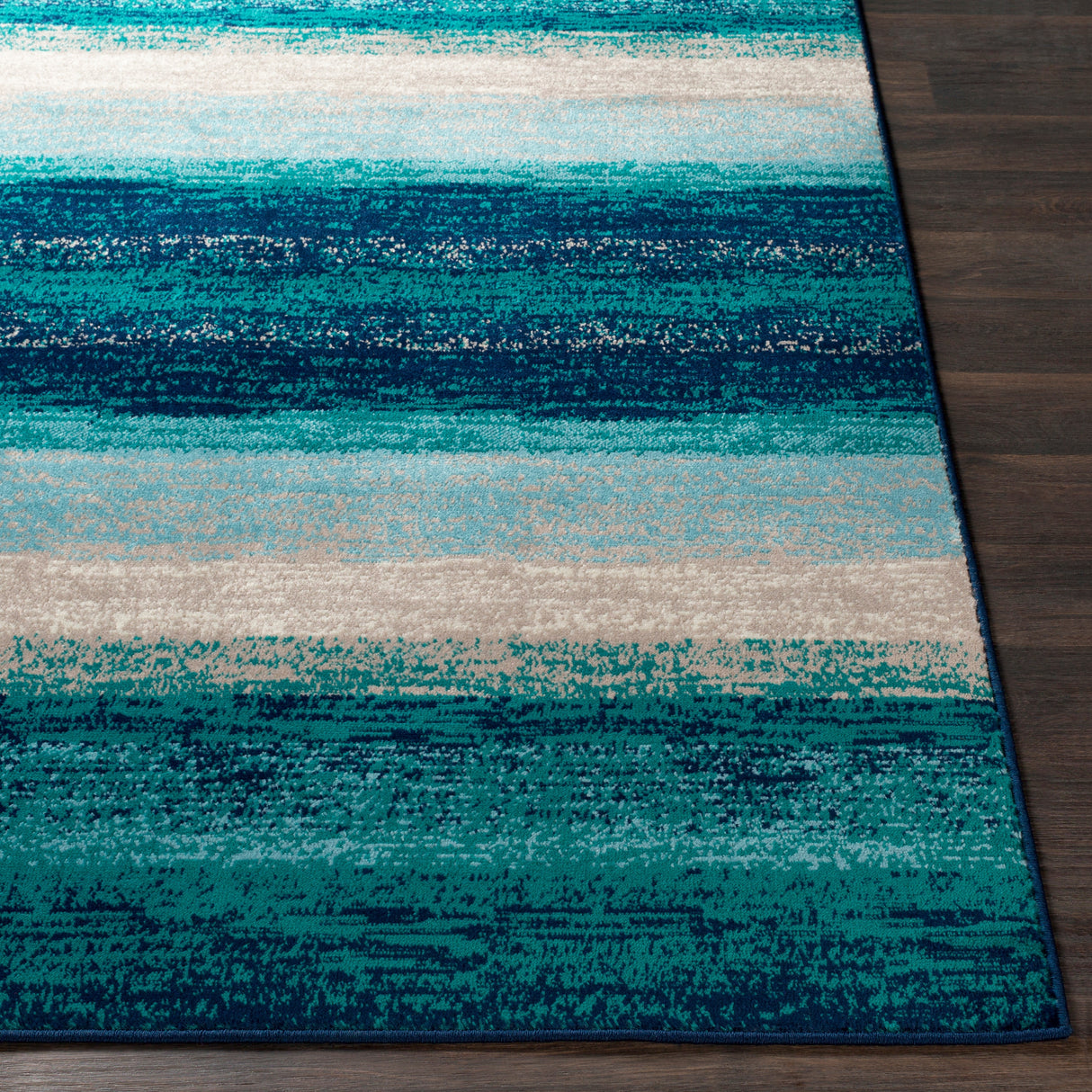 Nurzhan Teal Contemporary Striped Area Rug - 5'3" x 7'6"