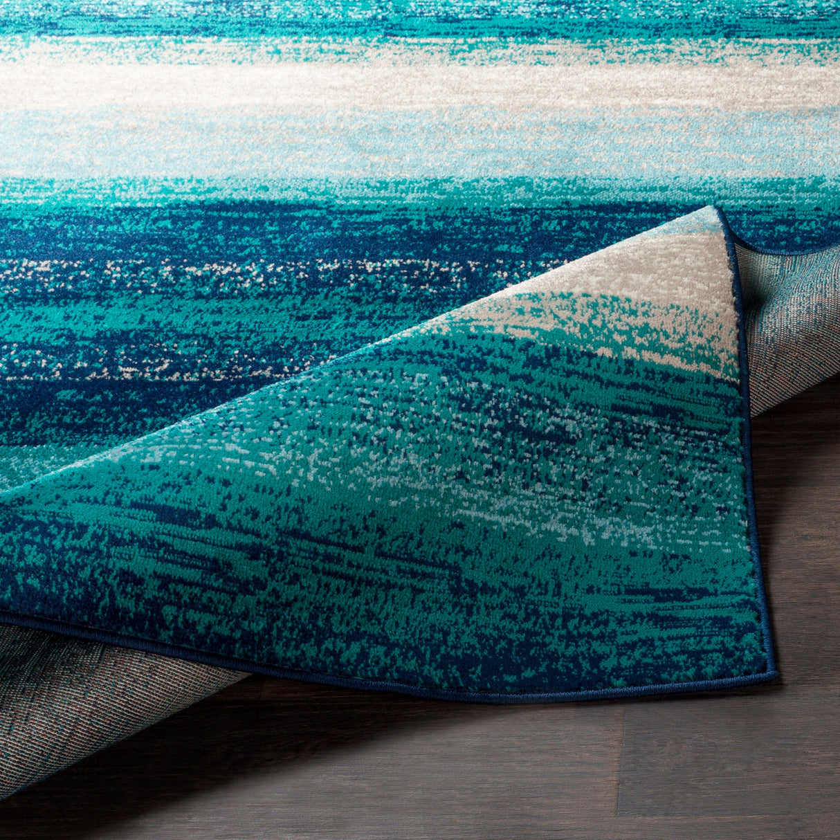 Nurzhan Teal Contemporary Striped Area Rug - 5'3" x 7'6"