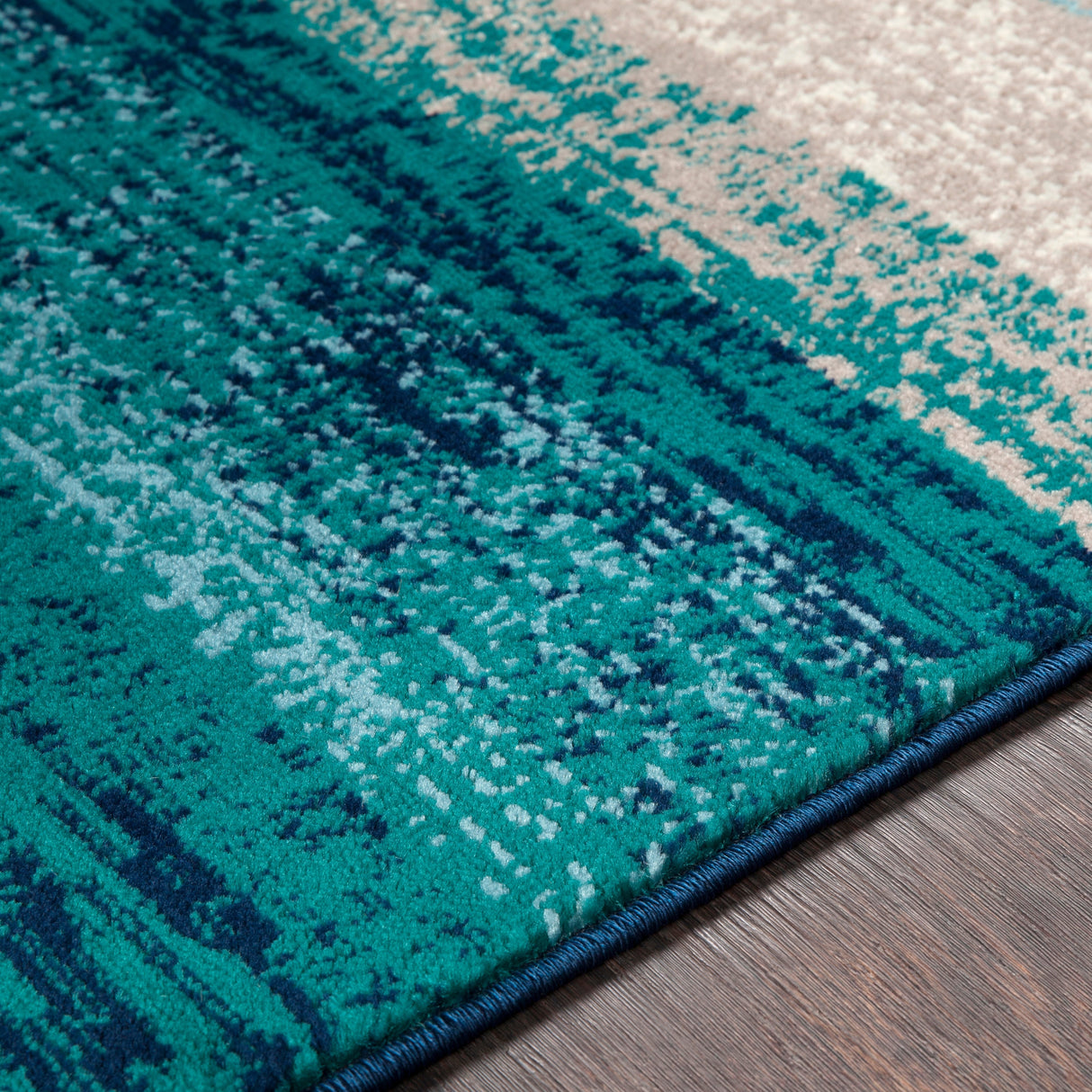 Nurzhan Teal Contemporary Striped Area Rug - 5'3" x 7'6"