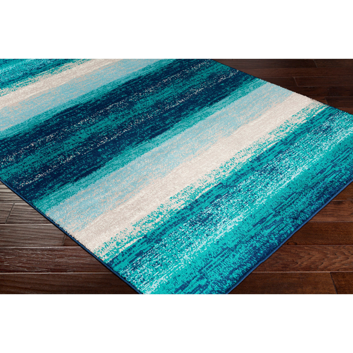 Nurzhan Teal Contemporary Striped Area Rug - 5'3" x 7'6"