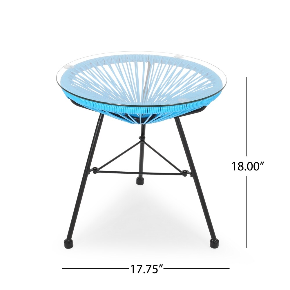 Nusa Outdoor Modern Wicker Side Table with Tempered Glass Top by Christopher Knight Home