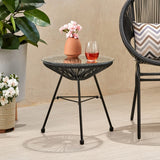 Nusa Outdoor Modern Wicker Side Table with Tempered Glass Top by Christopher Knight Home
