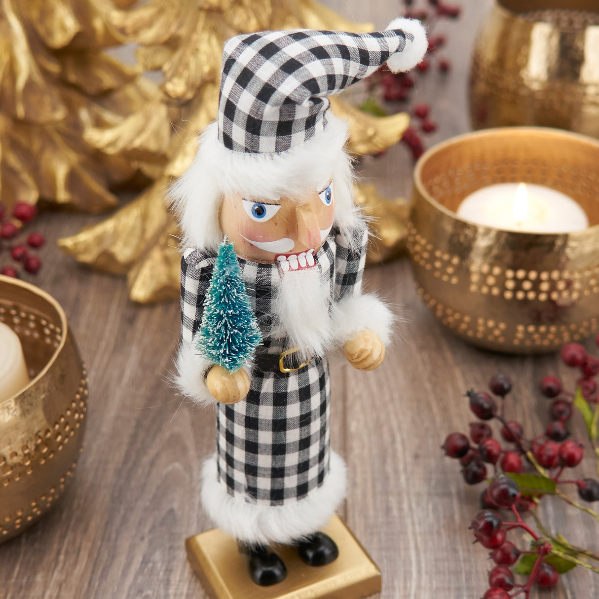 Nutcracker Decoration With Buffalo Plaid Design