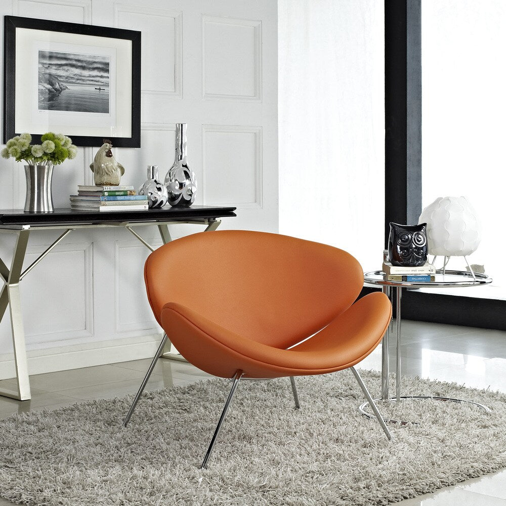 Nutshell Orange Vinyl Mid-century Style Lounge Chair