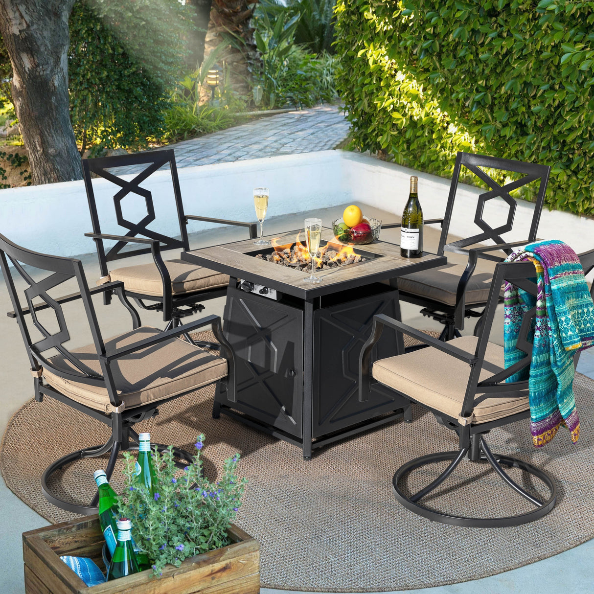 Nuu Garden 5-Piece Patio Furniture Set with Fire Pit Table - 5 PCS