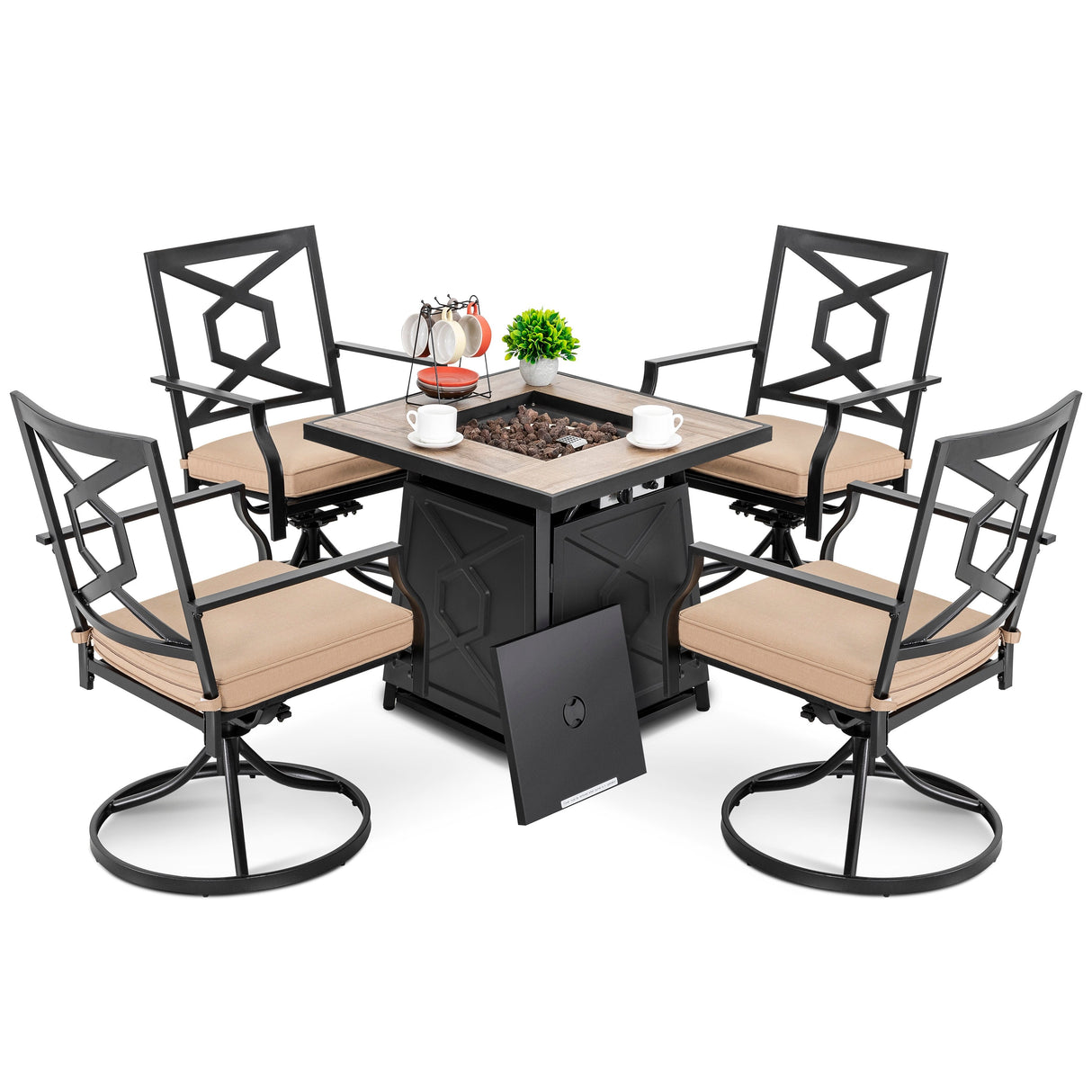 Nuu Garden 5-Piece Patio Furniture Set with Fire Pit Table - 5 PCS