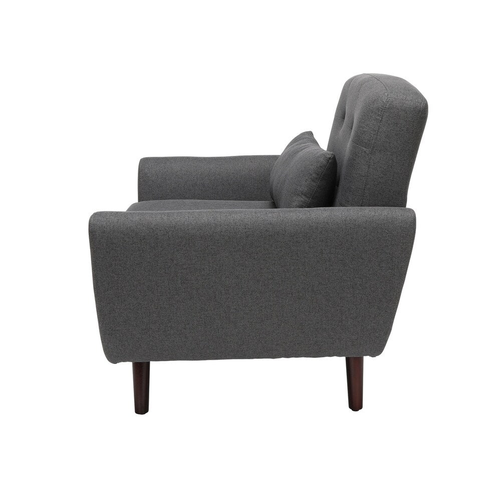 OFM 161 Collection Mid Century Modern Tufted Fabric Accent Chair with Arms and Lumbar Support Pillow, Walnut Legs (161-FLC2)