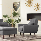 OFM 161 Collection Mid Century Modern Tufted Fabric Accent Chair with Arms and Lumbar Support Pillow, Walnut Legs (161-FLC2)