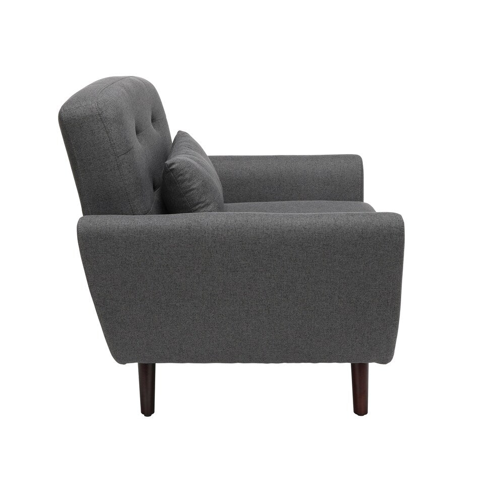 OFM 161 Collection Mid Century Modern Tufted Fabric Accent Chair with Arms and Lumbar Support Pillow, Walnut Legs (161-FLC2)