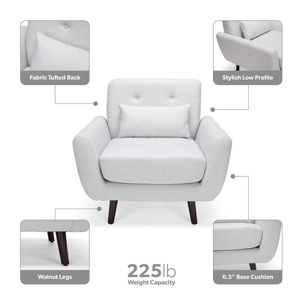 OFM 161 Collection Mid Century Modern Tufted Fabric Accent Chair with Arms and Lumbar Support Pillow, Walnut Legs (161-FLC2)
