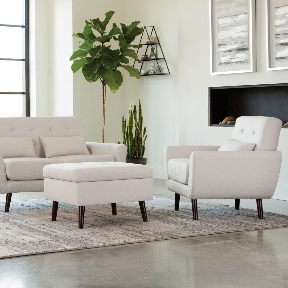 OFM 161 Collection Mid Century Modern Tufted Fabric Accent Chair with Arms and Lumbar Support Pillow, Walnut Legs (161-FLC2)
