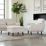 OFM 161 Collection Mid Century Modern Tufted Fabric Accent Chair with Arms and Lumbar Support Pillow, Walnut Legs (161-FLC2)