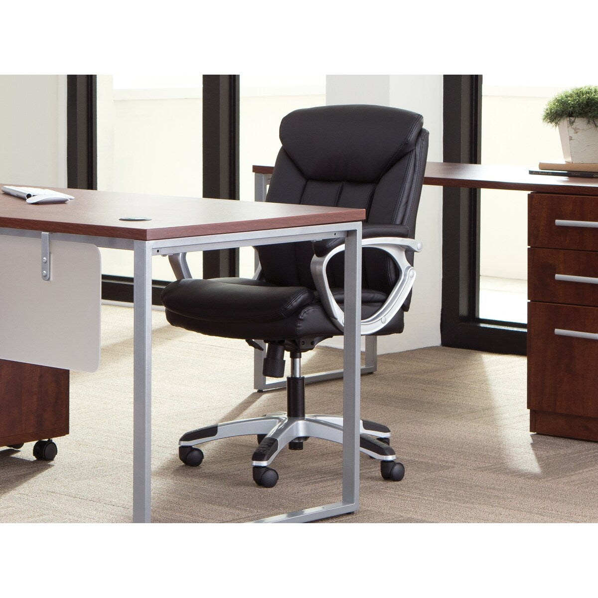 OFM Essentials Black Leather Lumbar Office Chair