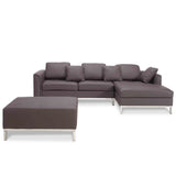 & OLLON Brown Modern Sectional Sofa Genuine Leather - DC &