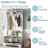 ON-TREND All in One Hall Tree with 3 Top Shelves and 2 Flip Shoe Storage Drawers