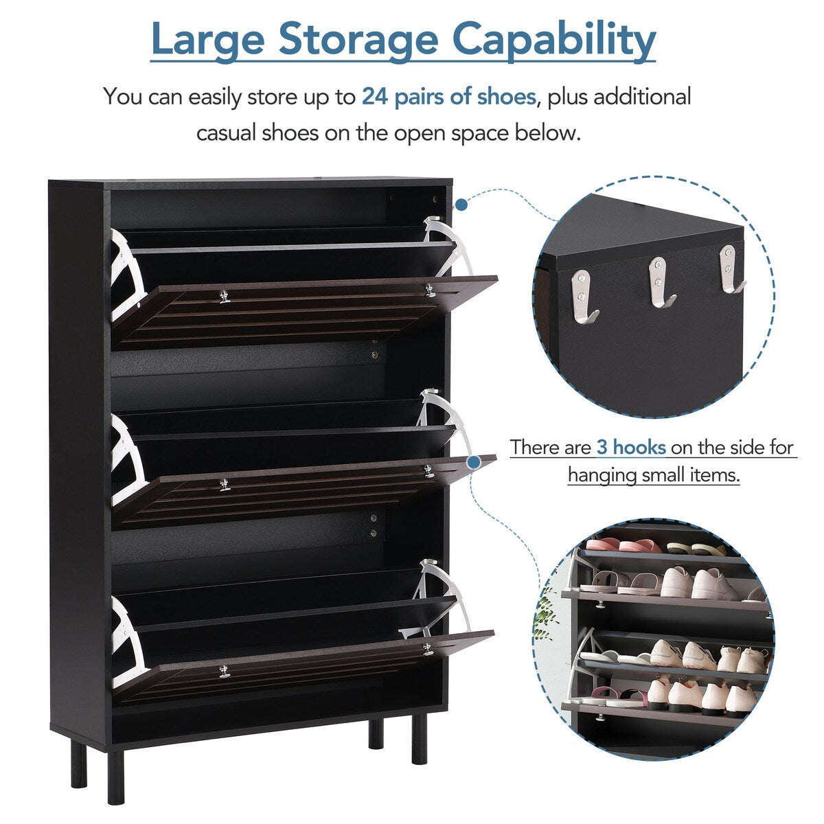 ON-TREND Minimalist Slim Shoe Cabinet with Hanging Hooks