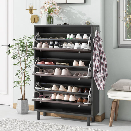 ON-TREND Minimalist Slim Shoe Cabinet with Hanging Hooks