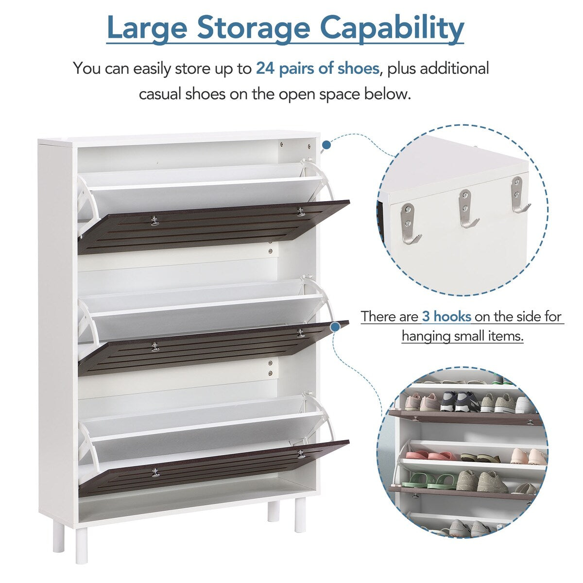 ON-TREND Minimalist Slim Shoe Cabinet with Hanging Hooks