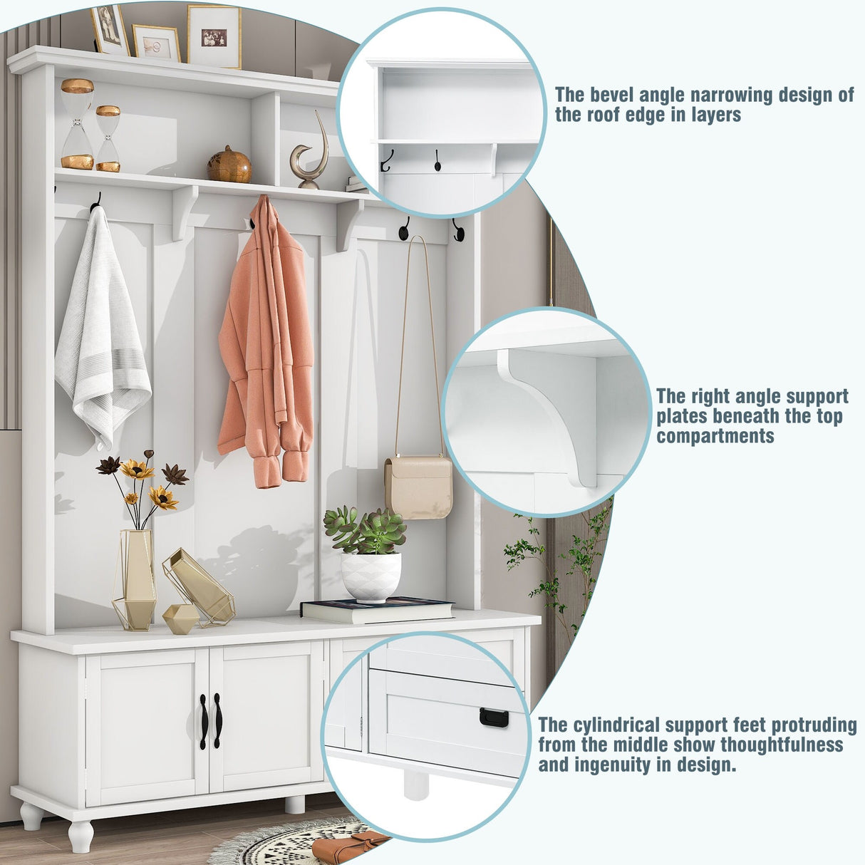 ON-TREND Modern Style Mudroom Bench with Storage Cabinet and 2 Large Drawers