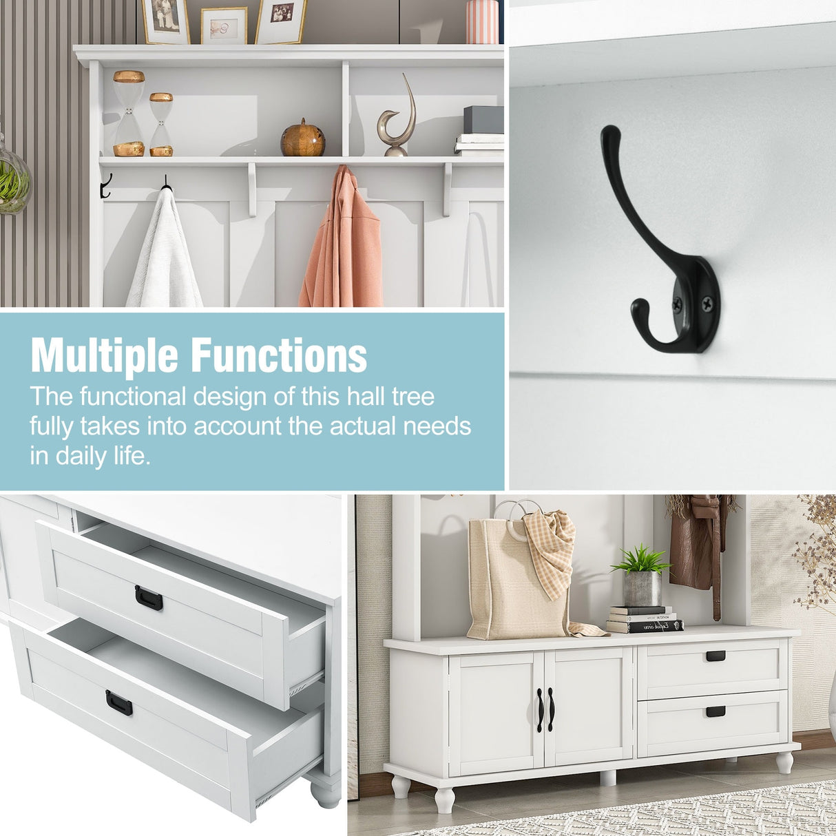 ON-TREND Modern Style Mudroom Bench with Storage Cabinet and 2 Large Drawers