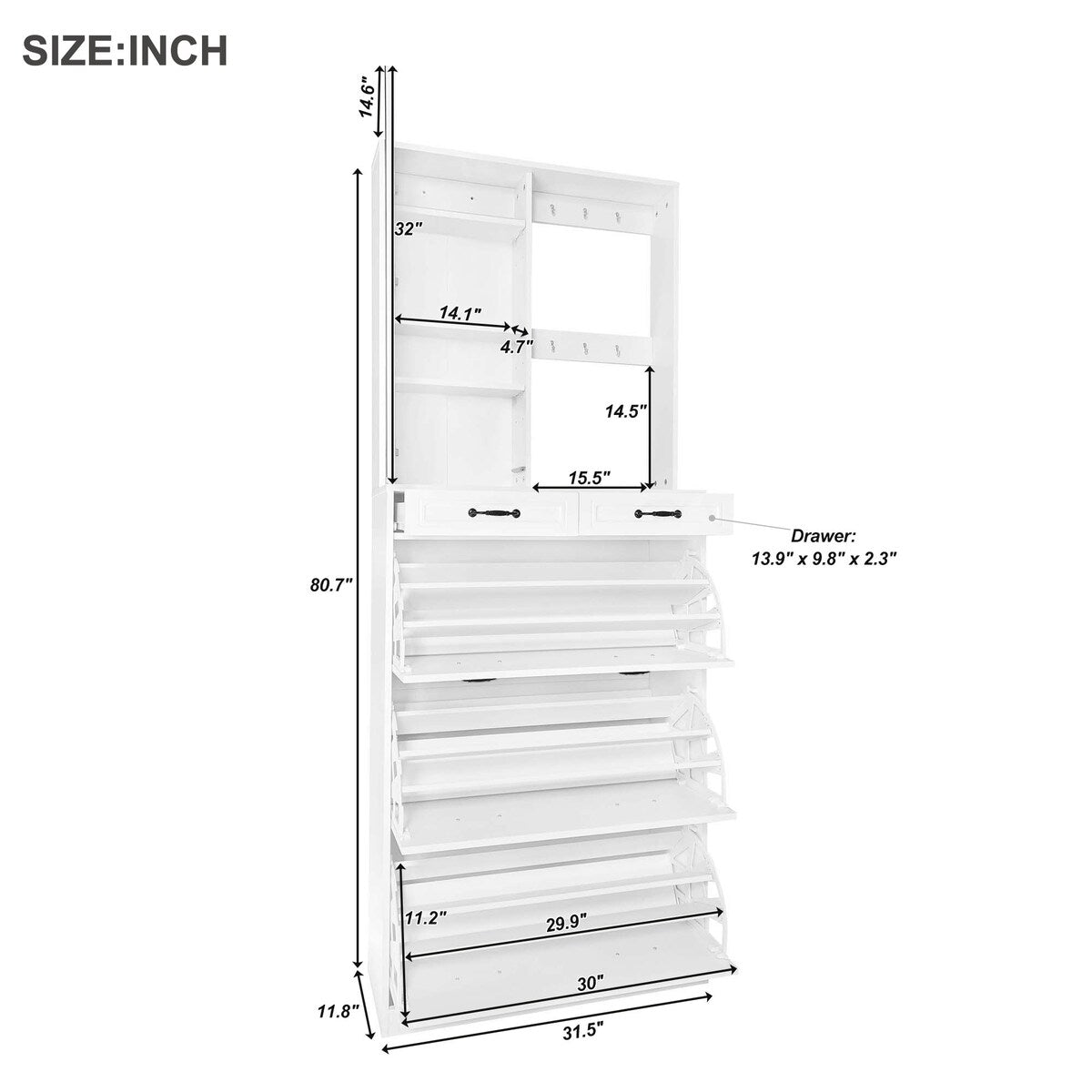 ON-TREND Multi-functional Shoe Cabinet with 3 Flip Drawers, Elegant Hall Tree with Mirror