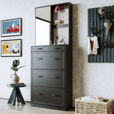 ON-TREND Multi-functional Shoe Cabinet with 3 Flip Drawers, Elegant Hall Tree with Mirror