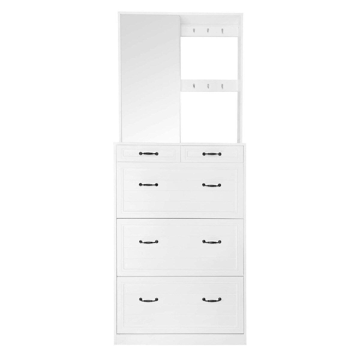 ON-TREND Multi-functional Shoe Cabinet with 3 Flip Drawers, Elegant Hall Tree with Mirror